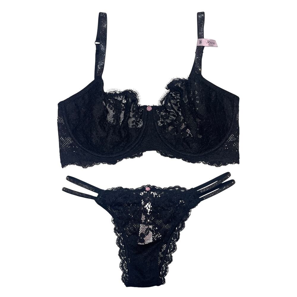 Victoria's Secret Wicked Twinkle Strap Unlined Lace Balconette and Panty Set